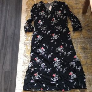 GAP Black Floral Midi Dress